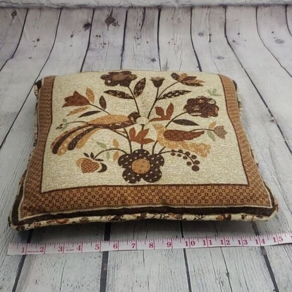 Vintage Folk Art  Grandmacore Birds Brown Tan Throw Pillow - Picture 8 of 10